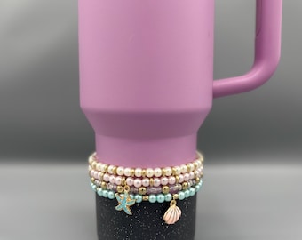 Stanley Tumbler Bracelet 4 Stack - Seashell & Starfish