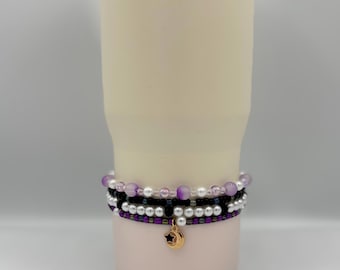 Stanley Tumbler Bracelet 4 Stack - Purple and Black w/ Moon Charm