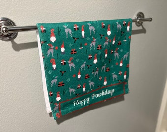 Italian Greyhound Christmas Gnome Guest Hand Towel. Iggy Christmas Hand Towel. Greyhound Towel