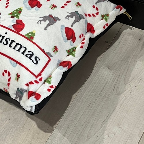 Italian Greyhound Christmas Dog authentic Bed. Have a Silly Iggy Christmas Pet Bed.