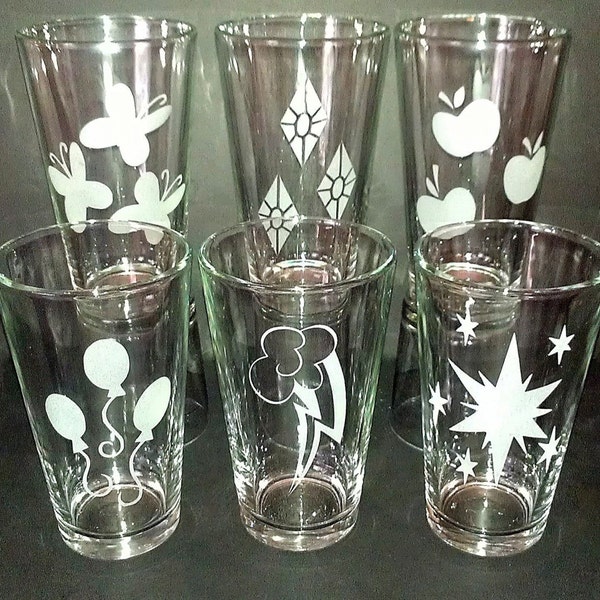 MLP Friendship is Magic Cutie Mark Etched Pint Glasses