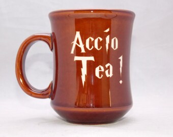 Harry Potter "Accio Tea" etched ceramic coffee mug