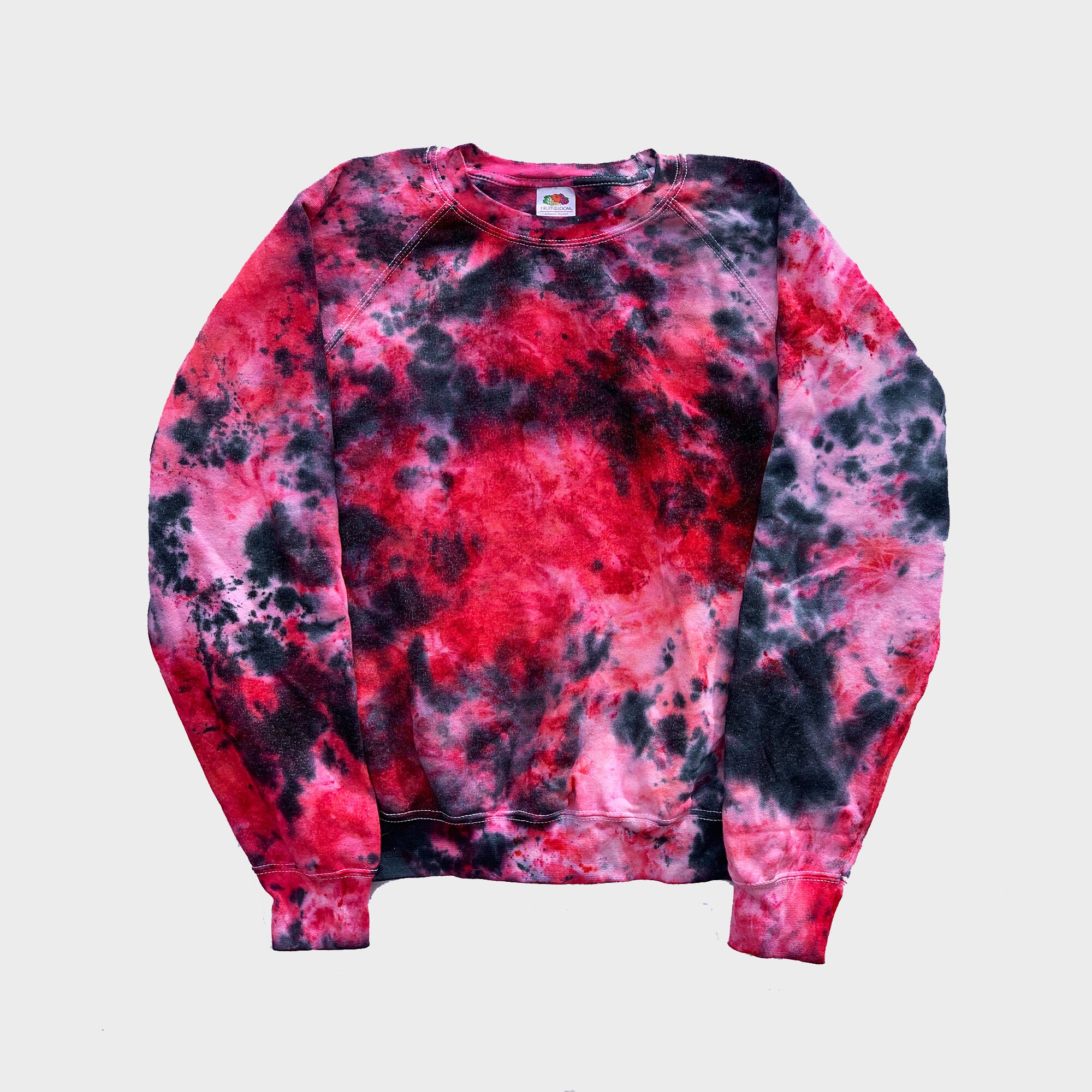red and black tie dye sweatshirt