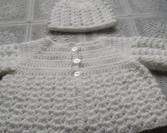 Patrón de crochet para chaqueta y gorro de matiné para bebé de 0 a 3 meses