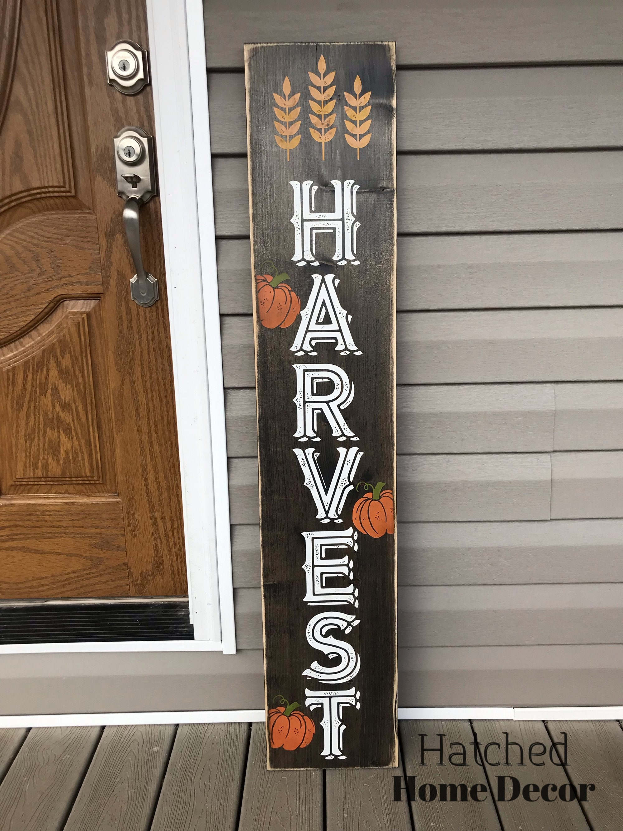 Harvest Porch Leaner Sign With Pumpkins / Gray Black Stained | Etsy