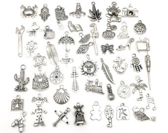 charms silver destash bulk jewelry making earring bracelet 10 mm to 20mm #CH 103