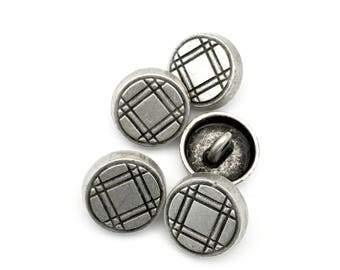 5 shank metal buttons,plaid pattern , antique silver ,17mm x 4mm # BU 004