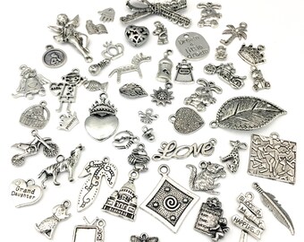 BULK! 50 mix charms,silver tone10mm to 48mm # CH MIX 01