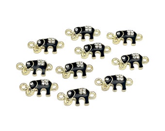 elephants tiny charm connector enamel gold metal  strass, 18mm #CON286