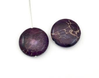 2 purple aqua terra jasper coin stone beads / 20mm #PP 231