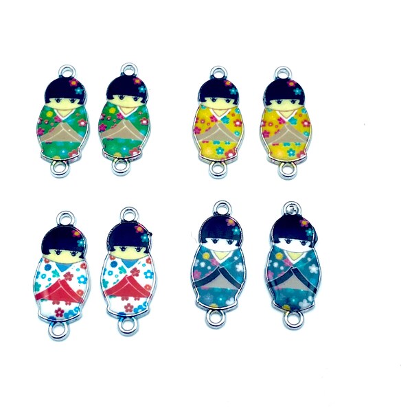 Kokeshi dolls charms connectors earring barcelet 10mm x25mm # CON 116