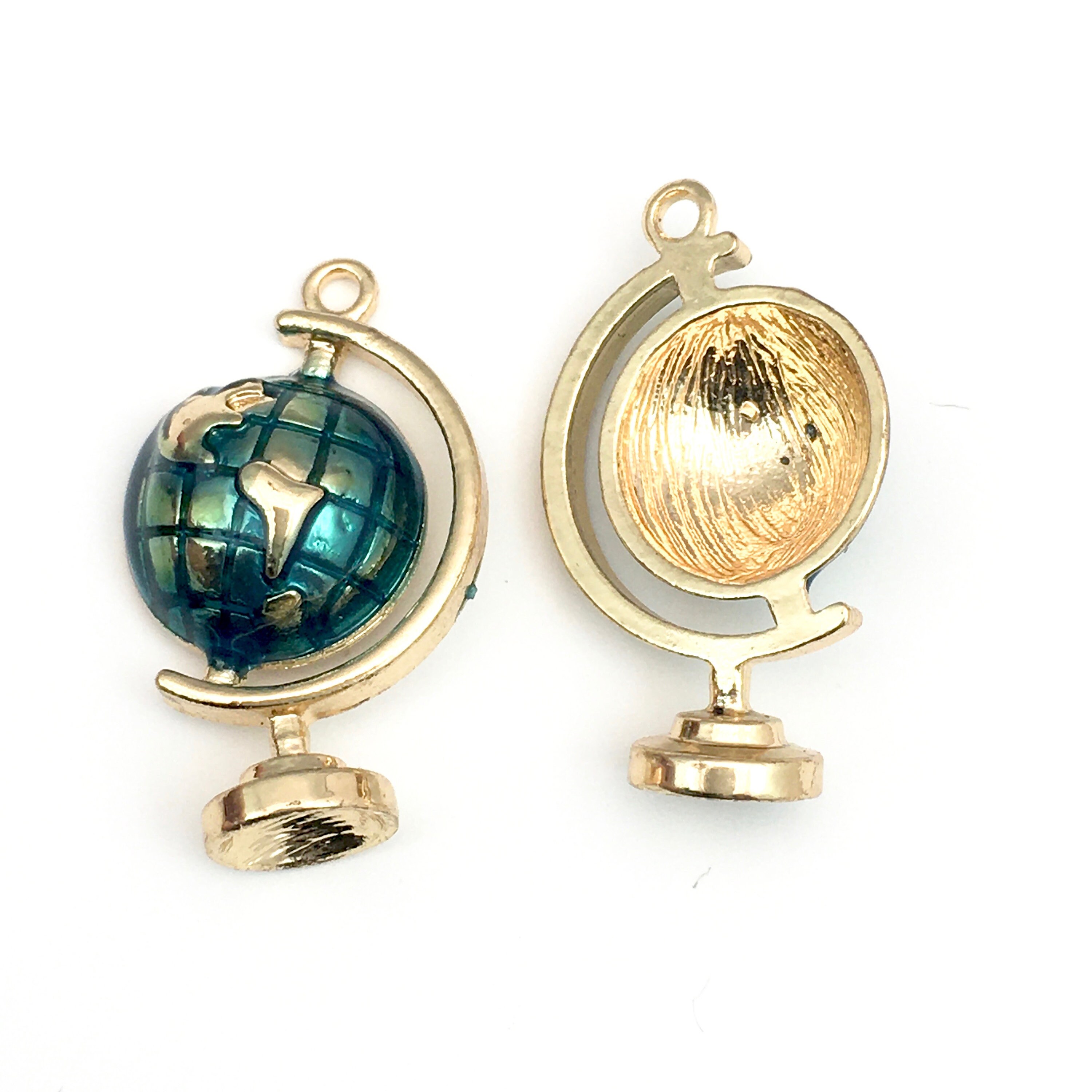 2 Earth Globe Charms Enamel Gold Meta L 28mm PEN 004 Etsy