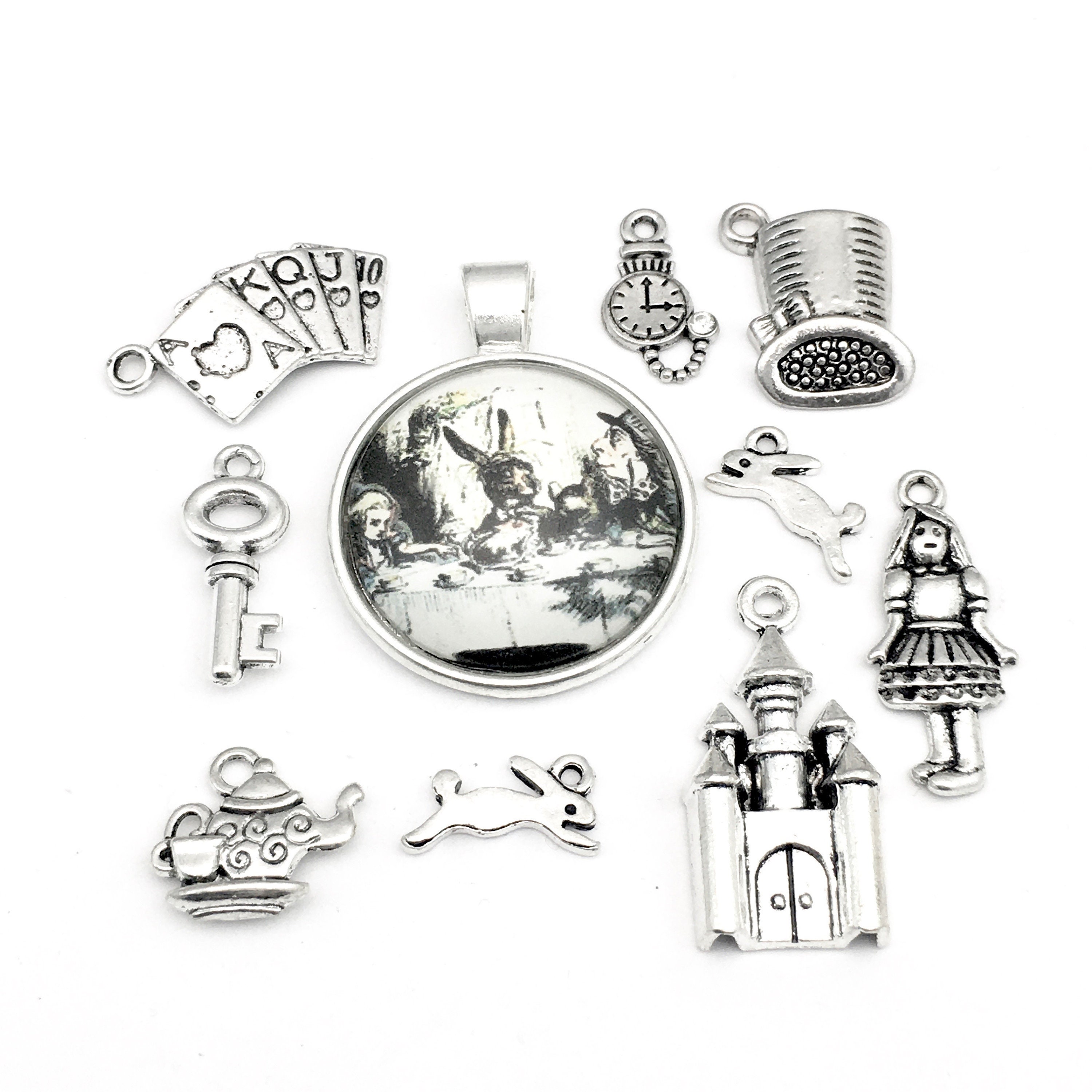 10 Alice in Wonderland Charms Collection Silver Tone Metal,7 Mm to 35 Mm  ENS A 220 
