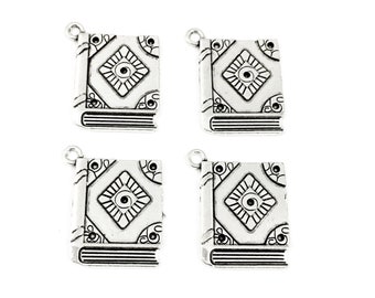 4 book charms silver tone 23mm #CH 317