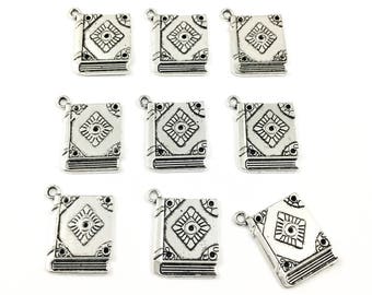 9 book charms silver tone, 21mm x 23mm #CH 461