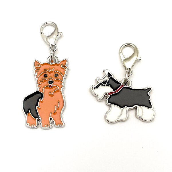 Yorkshire / fox terrier dog charm  enamel silver metal with lobster clasp , 12mm x25mm # CH 023