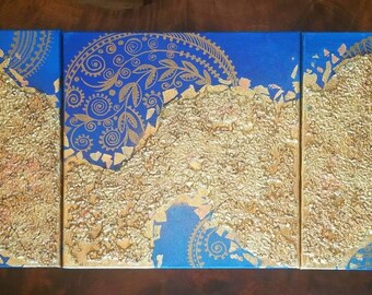 Tríptico “ELDORADO”, Óleo sobre lienzo, Pan de Oro, técnica mixta