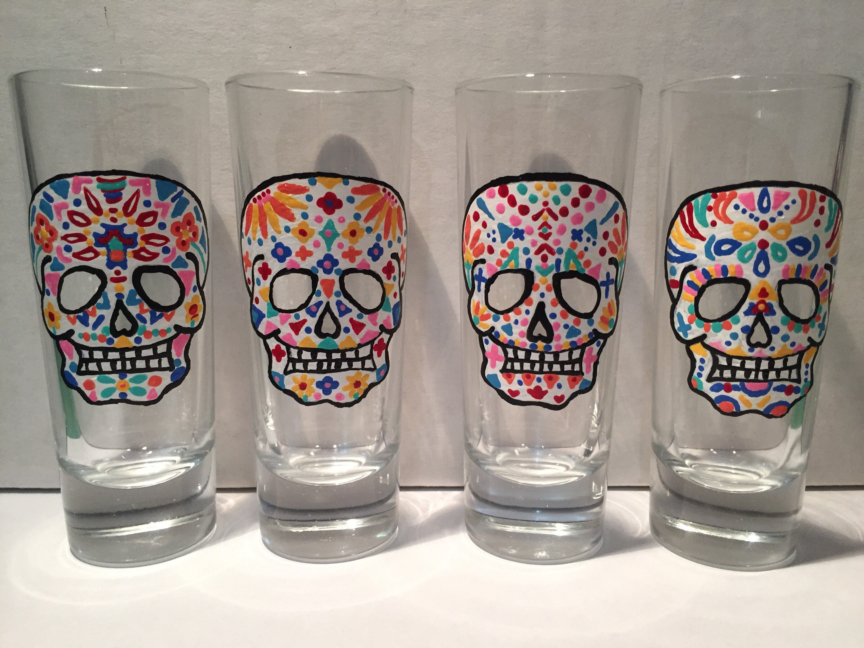 Sugar Skull Shot Glass 4er Set Dia de los Muertos Shot | Etsy