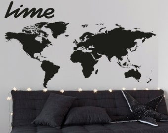 World Map Wall Decal -  Map Decal - Geography Wall - Large A0037