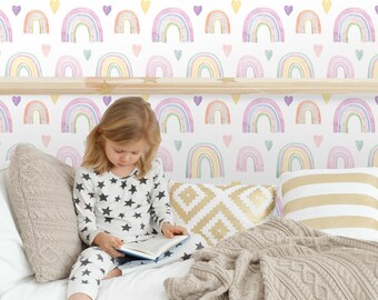 Rainbow pattern Wallpaper -  Watercolor rainbow Self Adhesive Wallpaper -  Peel and stick