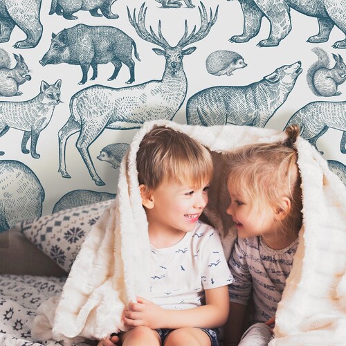Forest Animals Wallpaper Woodland Wallpaper Self Adhesive Etsy