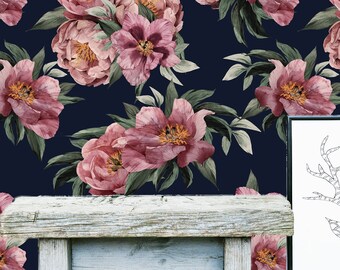 Floral Wall Mural -  Flower Self Adhesive Fabric Wallpaper -  Removable, Repositionable, Reusable. EASY PEEL & STICK !! R0025