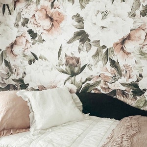 Vintage Blossoms Wall Mural -  Peonies Self Adhesive Fabric Mural -  Removable, Repositionable. R0050