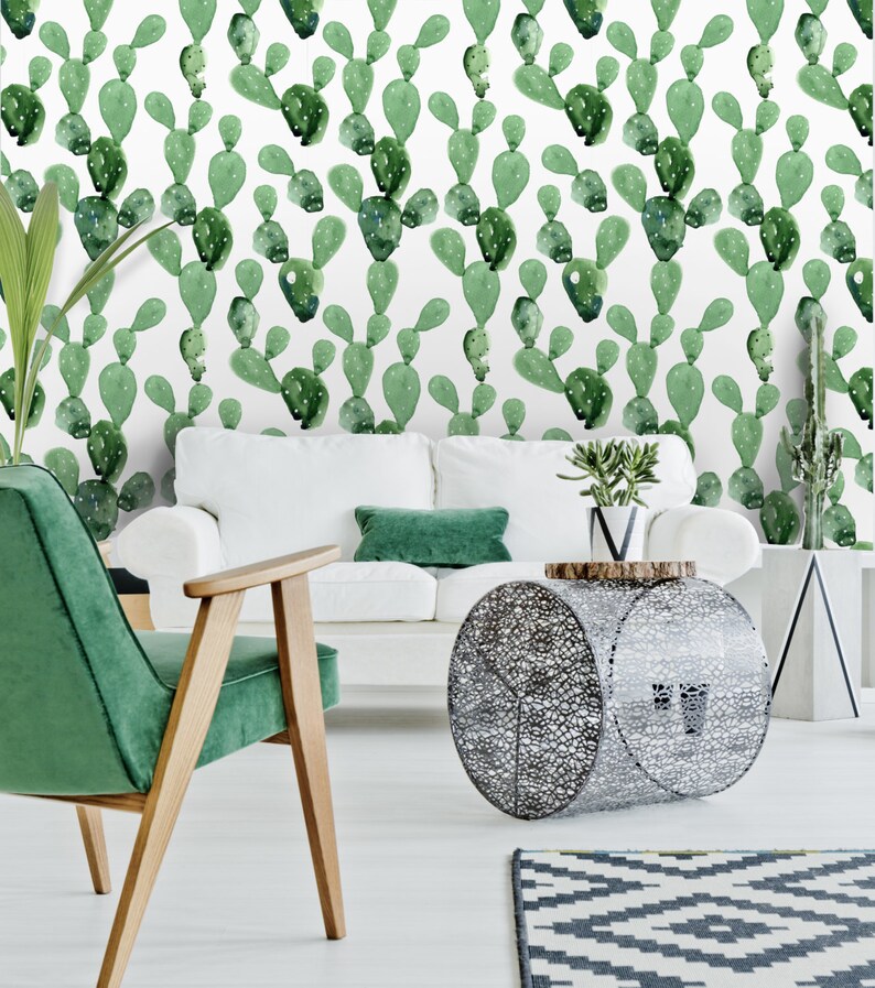 Cactus Wall Mural Self Adhesive Fabric Wallpaper Etsy