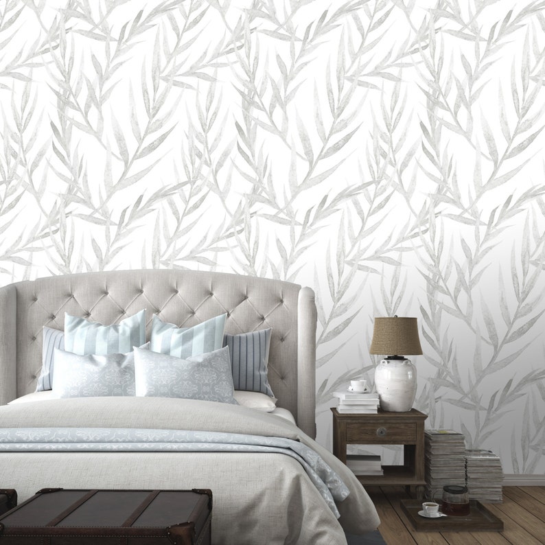 Tropical Leaves Wall Mural Self Adhesive FABRIC Wallpaper Etsy