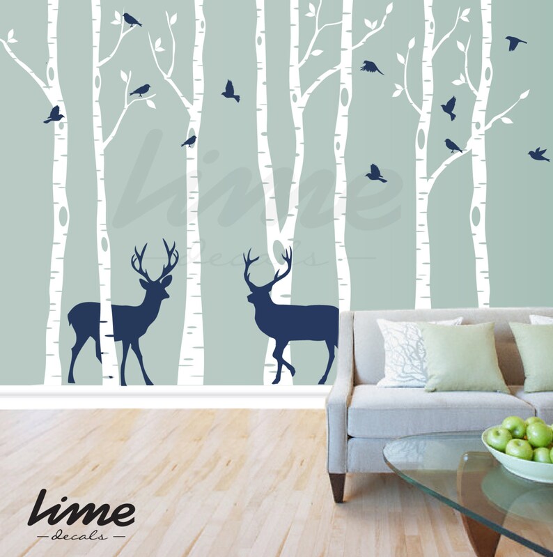 Birch Tree Deer Wall Decal Forest Birch Trees Birch Trees Etsy