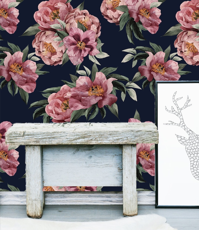 Floral Wall Mural Flower Self Adhesive Fabric Wallpaper Etsy