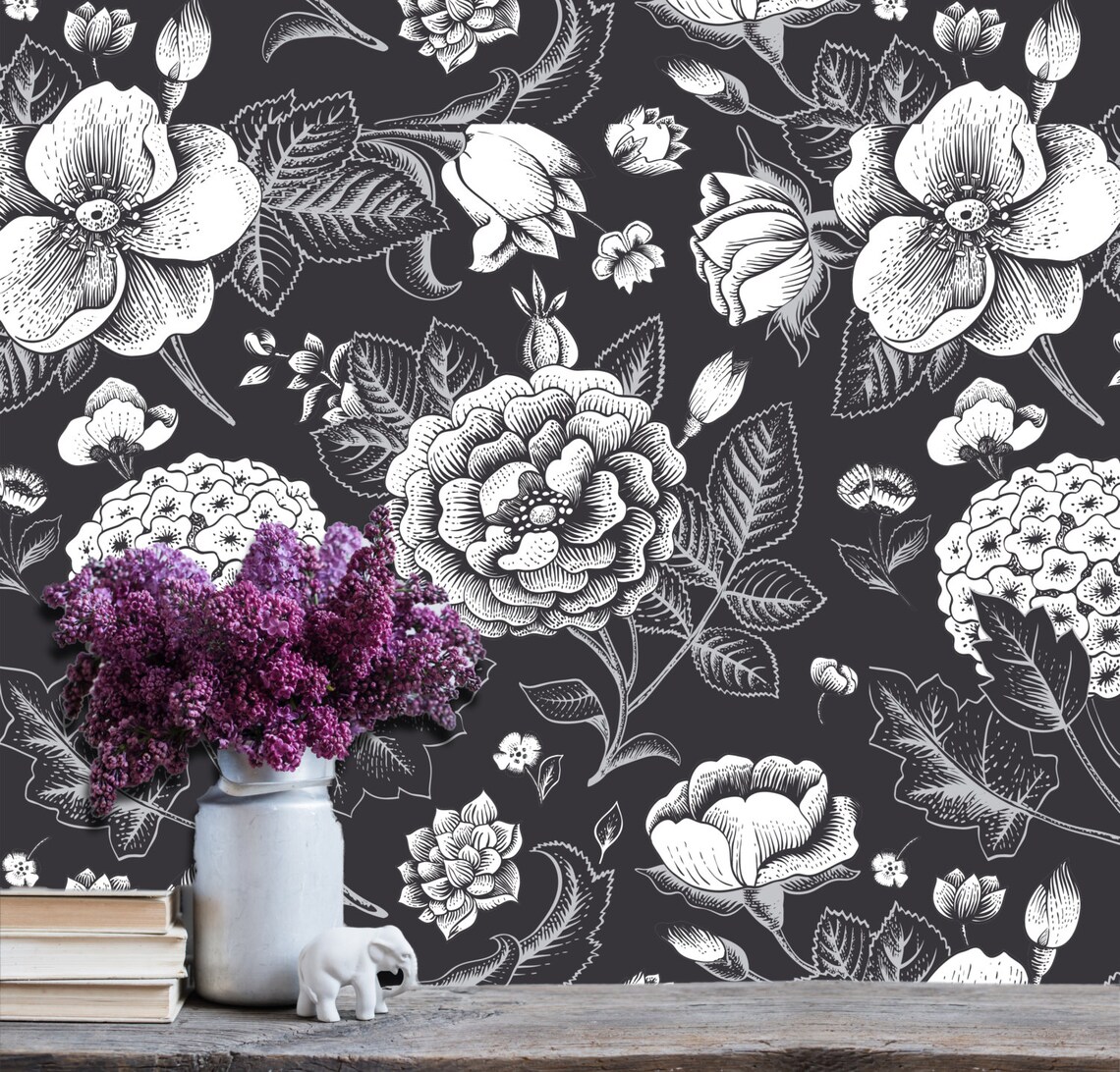 Vintage Floral Wallpaper Self Adhesive Fabric Wallpaper Etsy