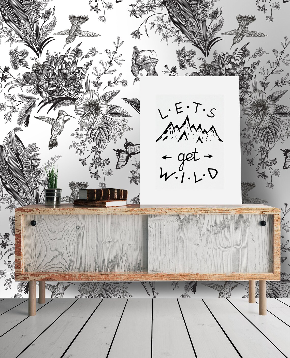 Hummingbird Floral Wallpaper Flowers Self Adhesive Fabric | Etsy