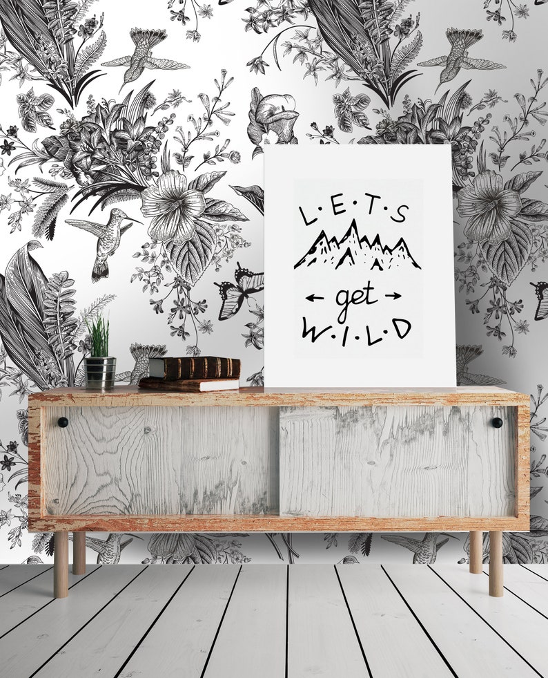 Hummingbird Floral Wallpaper Flowers Self Adhesive Fabric Etsy