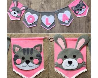 Wall  Decoration - FELT banner CAT & BUNNY