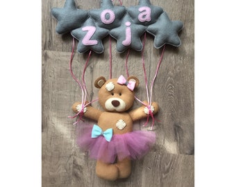 Wall  Decoration with NAME - RETRO Bear with stars