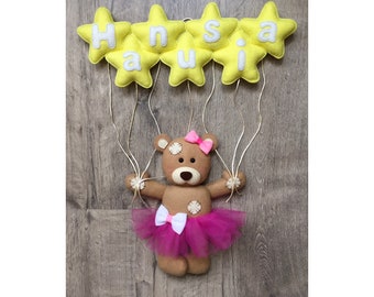 Wall  Decoration with NAME - RETRO Bear with stars