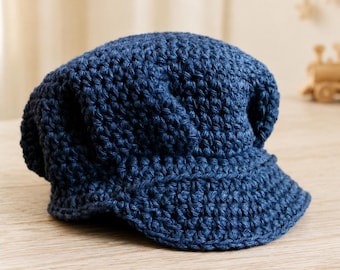 Crochet Baby Train Conductor Hat, 100% Cotton, Newborn Photo Prop