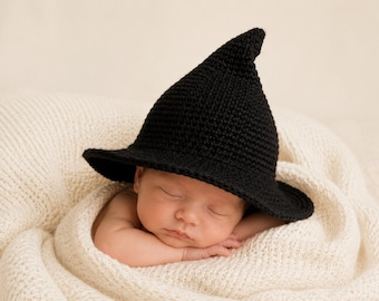 Crochet Newborn Witch Wizard Hat for Halloween Costume, Witchy Baby Shower Gift