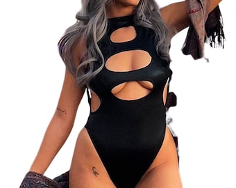 Black Trinity Black Cut-Out Bodysuit