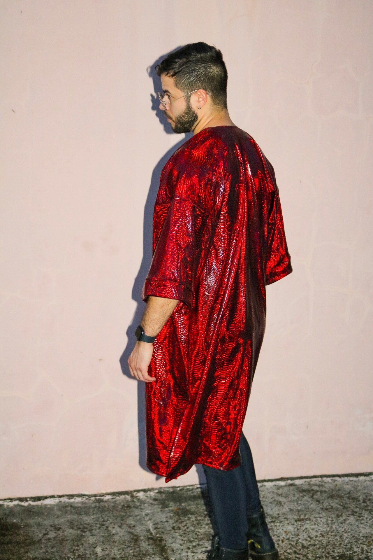 Men's Sleeveless Red Sequin Duster by Konane