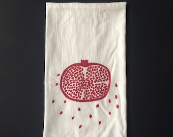 Pomegranate Tea Towel, Screen Printed Flour Sack Towel