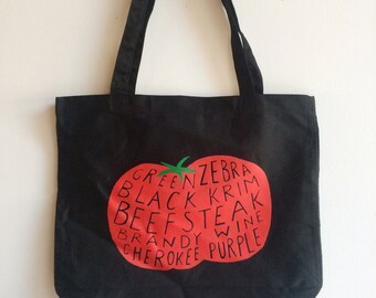 Tomato Tote Bag, Market Tote, Food Bag, Borsa riutilizzabile in cotone organico serigrafato