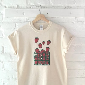Strawberry Shirt, Screen Print T-Shirt, Graphic Tee, Foodie Clothing Gift image 1