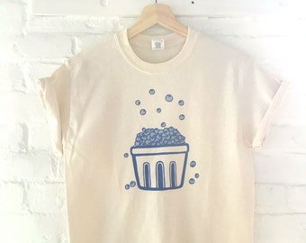Blueberry T-Shirt, Food Shirt, Graphic Tee, Screen Printed T Shirt, Foodie Gift