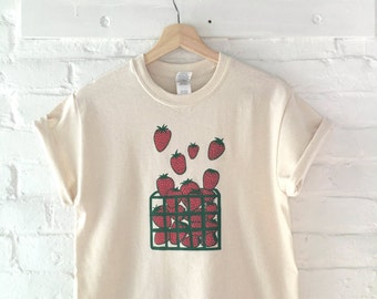 Strawberry Shirt, Screen Print T-Shirt, Graphic Tee, Foodie Clothing Gift