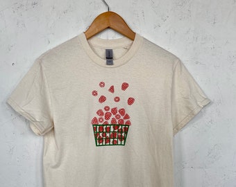 Raspberry Shirt, Screen Print T-Shirt, Graphic Tee, Foodie Clothing Gift