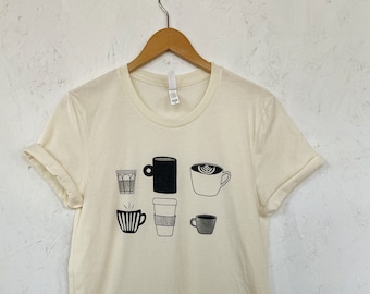 Handbedrukt koffie-T-shirt: Bella + canvas softstyle-T-shirt