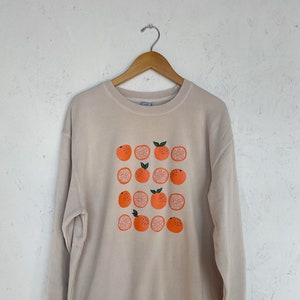 Handgedrucktes Orangen Sweatshirt: Unisex Garten Rundhalsausschnitt