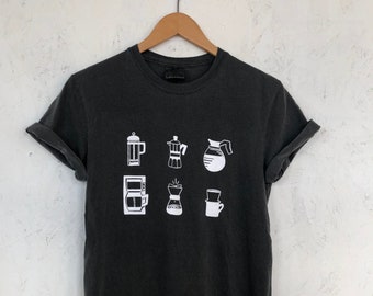Hand Printed Coffee T-Shirt: Comfort Colors Ringspun Cotton Tee